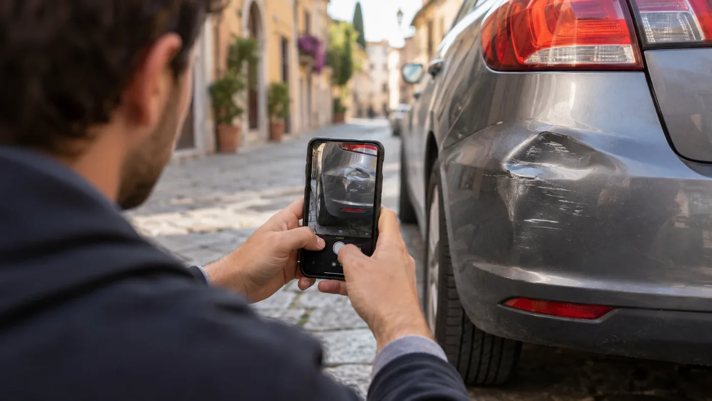 Una persona fotografa con lo smartphone il danno alla propria auto